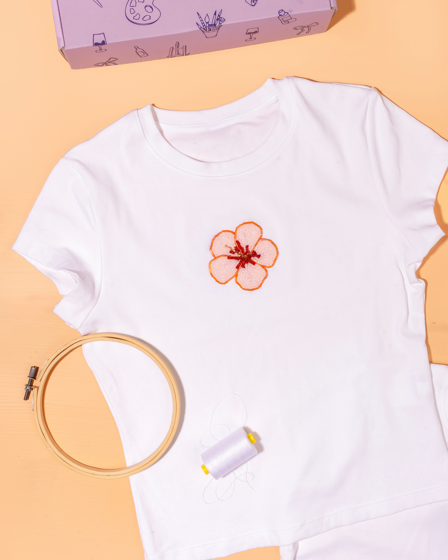 Hibiscus Beaded Embroidery Tee Craft Kit